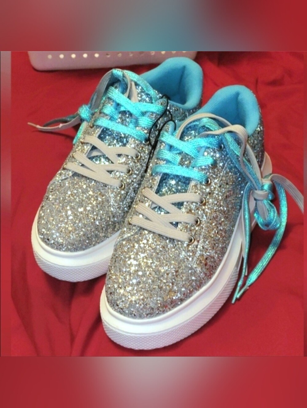 Southern fried chics turquoise silver ombre glitter platform sneakers 10 NWOB - Picture 8 of 17